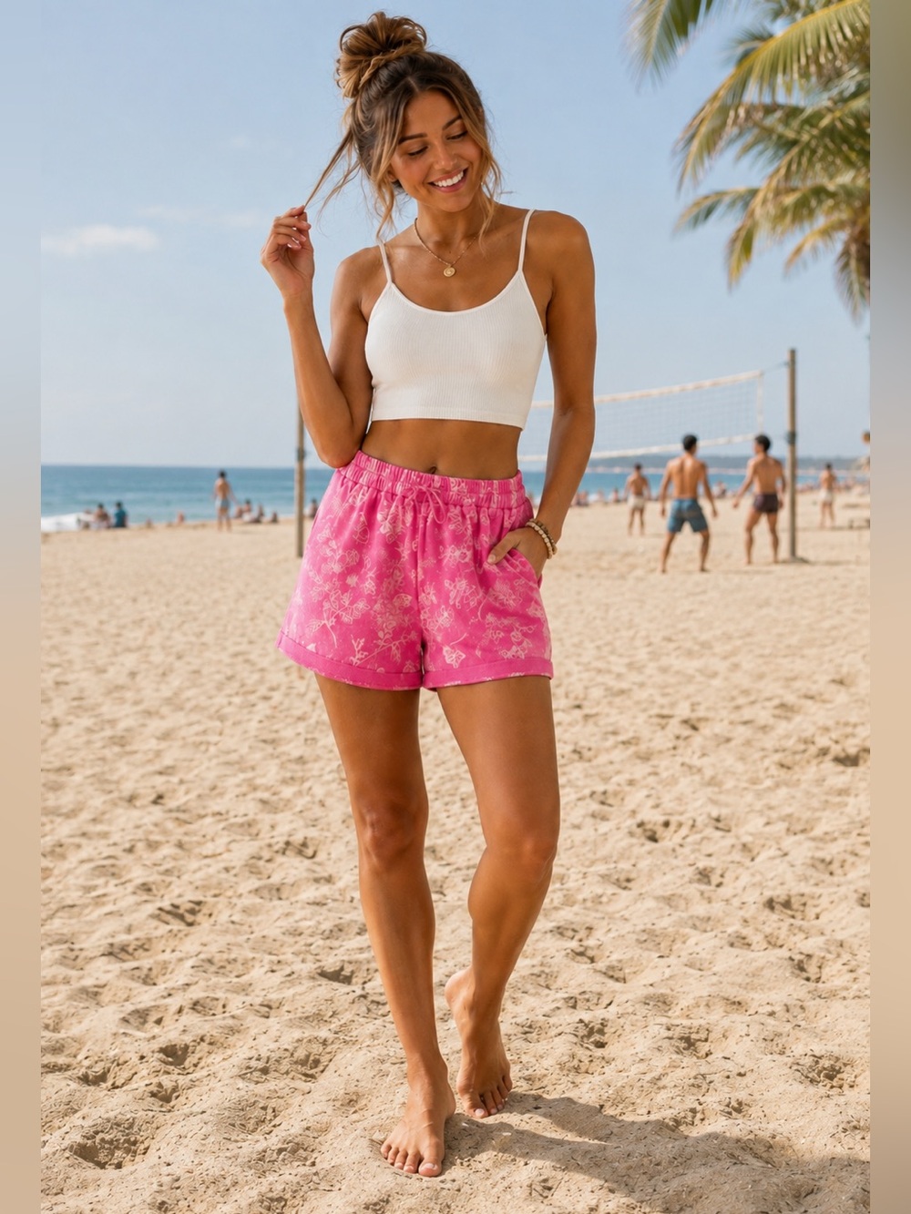 Umgee Pink Floral & Butterfly Print Shorts — Size M — NWT
